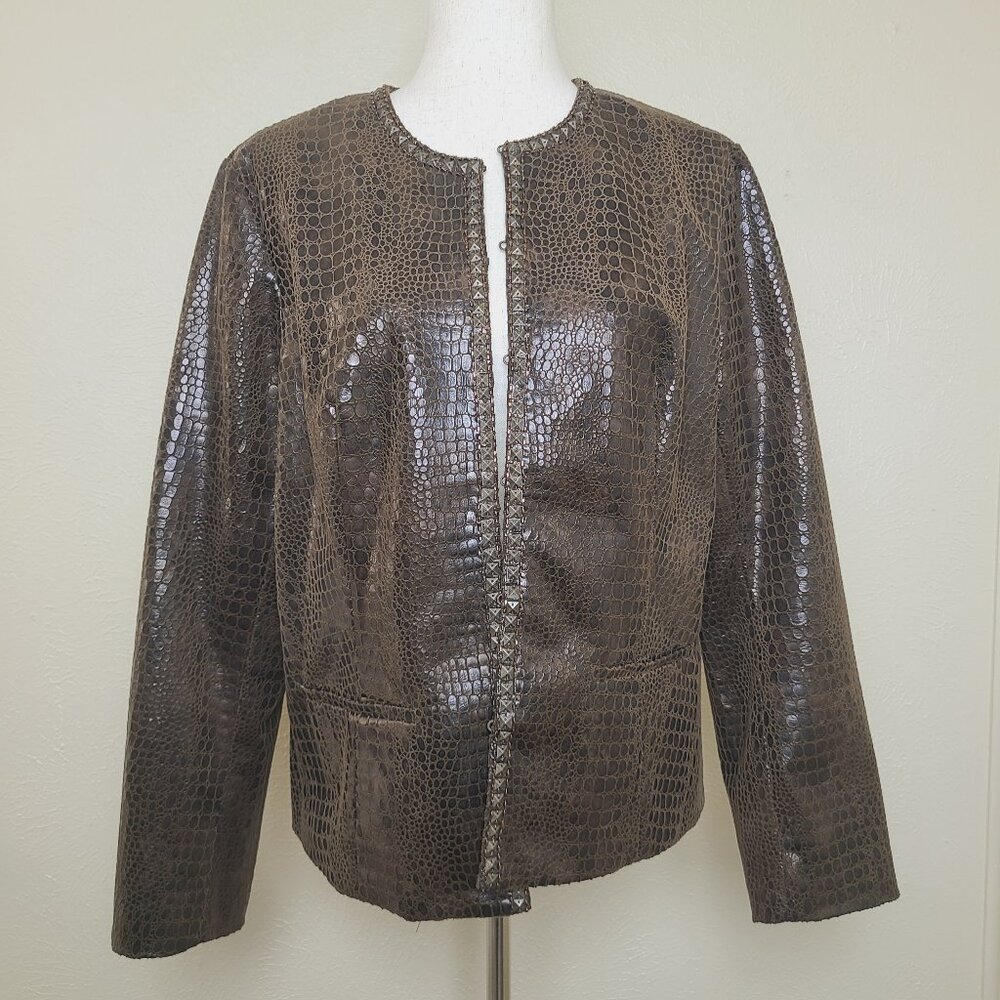 Chicos Womens Long Sleeves Blazer Jacket Textured Brown Size 2 A636H